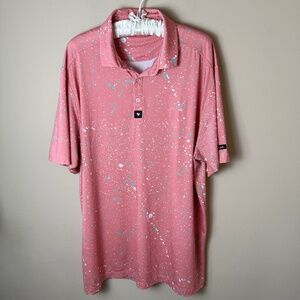 Bad Birdie Golf Polo Shirt Mens 2XL XXL Pink Paint Splatter Abstract Pattern